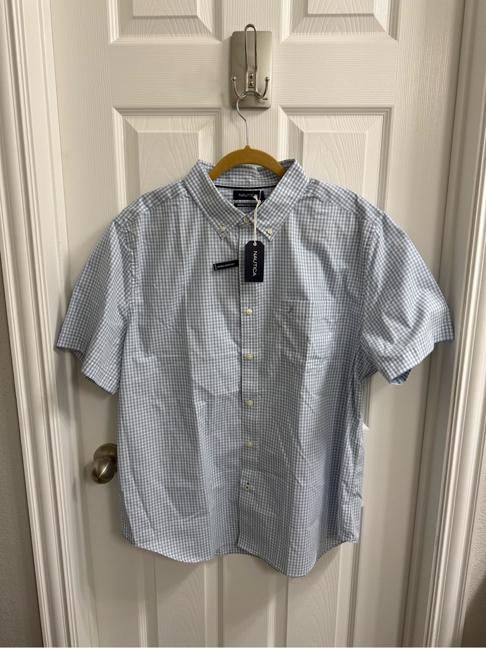 Nautica Light Blue Gingham Short Sleeve Button-Down Shirt
